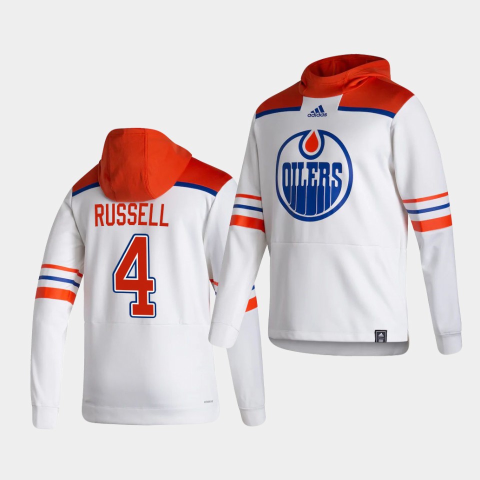 Men Edmonton Oilers #4 Russell White NHL 2021 Adidas Pullover Hoodie Jersey